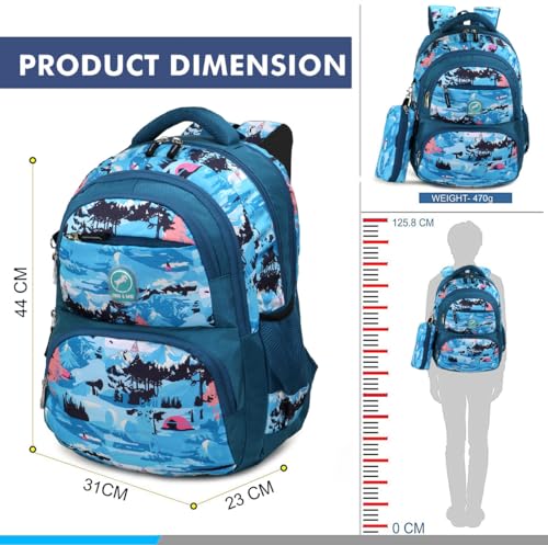 Image of Chris & Kate Premium 32 L Multi-Print School Bag for Boys Girls and Kids Spacious Interiors Casual Backpack Perfect for School, College, Everyday Use Includes Free Stationery Pouch and Rain Dust Cover