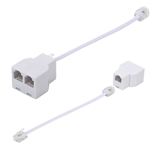 Phone Line Splitter,Telephone Splitter,with RJ11 6P4C Plugs,Suitable for Telephone,Fax Machine,White 2-Pack