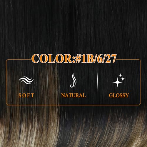 Image of Easyouth Wire Hair Extensions Ombre Black Wire Hair Extensions Real Human Hair Black Ombre Brown with Caramel Blonde Balayage Headband Hair Extension Human Hair Easy to Install 14 Inch 70g