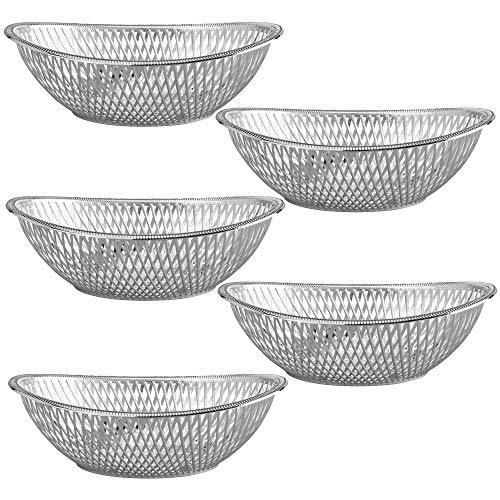 Medium Plastic Silver Bread Baskets - 5 Pack Reusable 10” Oval Food Storage