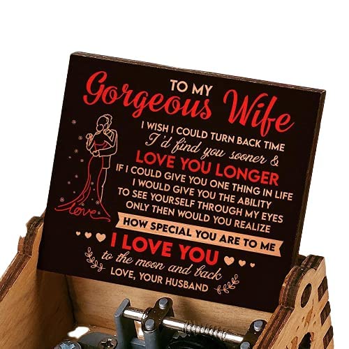 Image of Zesta Gorgeous Wife Musical Box Gift | Romantic Music Crank Mini Collectible for Girlfriend, Boyfriend, Husband, Wife | Unique Musical Gifts for Music Lovers | Vintage Wooden Box