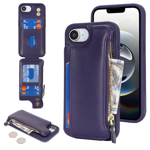 Étui iPhone 16e porte-cartes Cavor, housse portefeuille cuir antichoc violet femme