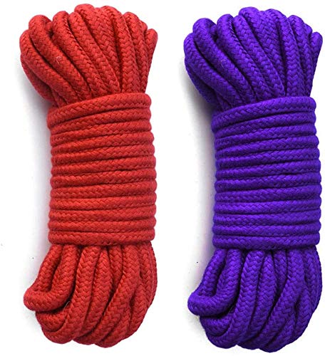 Soft Cotton Rope-64 feet 20m Multi-Function Natural Durable Long Rope (64FT, Red-Purple)