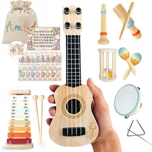 Aimikid – Instruments de Musique en Bois pour Enfants -12 Pièces Montessori - Jouets Éducatif -idée Cadeau Anniversaire Noël Enfant 12 Mois-4 Ans