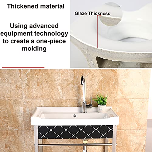 Rectangular Freestanding Stainless Sink White Porcelain Ceramic Washing Small Kitchen Sink With Faucet & Drainboard For Garage, Restaurant, Kitchen, Laundry Room, Outdoor (Size : 82Cm) #TOP5