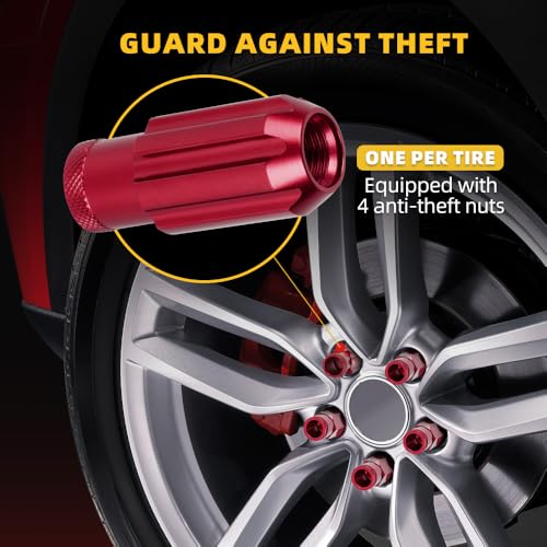 Image of M12x1.5 Lug Nut 20 PCS, Wheel Lock Bulge Acorn Open End Lug Nut Set Compatible with Toyota, Honda, Ford, Chevrolet, Mitsubishi, Mazda, KIA, Hyundai, Buick, 1 Socket Included, Red
