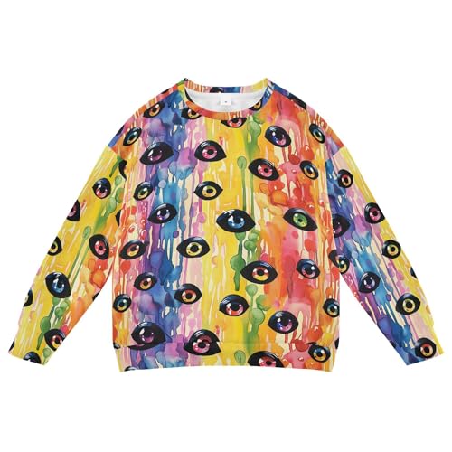 JUNZAN Halloween Scary Eyes Ball on Rainbows Big Boys Hooded Sweatshirt Crewneck Tops Clothing Shirts Sports 4T