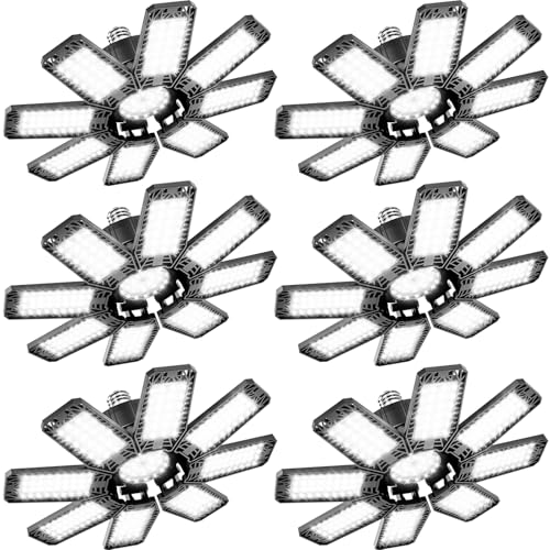 Garage Light 6 Pack - 240W 24000LM 6500K Garage Lights Ceiling LED with 8+1 Deformable Panels, E26/E27 Screw Socket in LED Shop Light for Workshop, Basement, Gym, Barn, Warehouse etc Bay Lighting