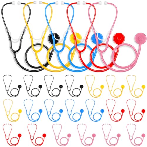 RoundFunny 20 Pcs Kids Stethoscope Toy Real Working Plastic Stethoscope for Kids Role Play Girls Boys Doctor Nurse Accessories Costume School Career Day Cosplay(Multicolors)