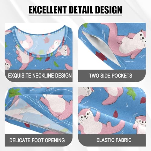 Cute Otter Pattern Summer Cute Pajama Sets, Short Sets for Daily Wears and Sleep Wears4