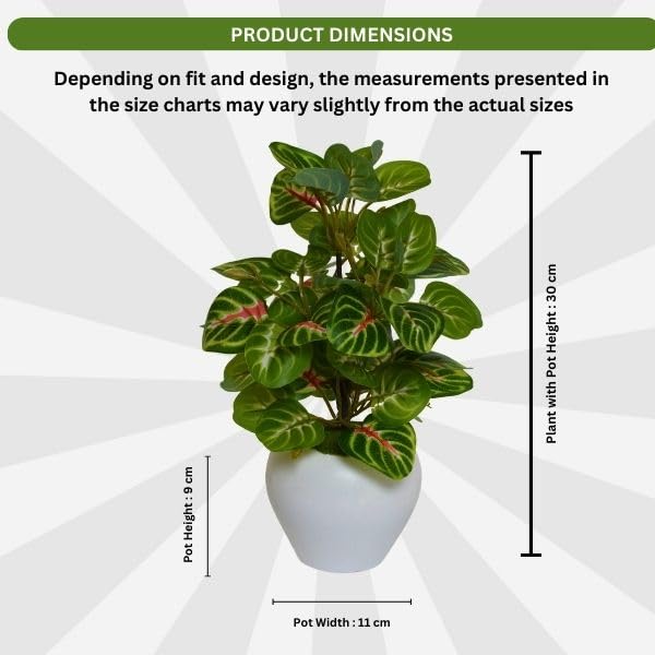 Image of fancymart Artificial Plant Leaves in Apple Pot (30 cm Height) | Small Potted Plant for Office Desk | Home Decor for Living Room | Cafe & Restaurant Table Decoration