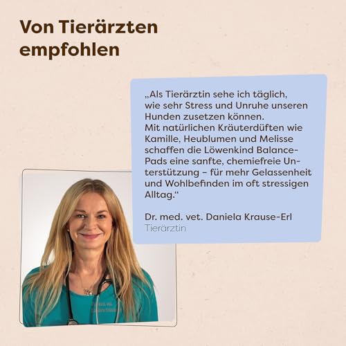 Löwenkind Dogs 100% natürliches Beruhigungsmittel für Hunde | Für innere Ruhe in Stress-Situationen zur Entspannung | Allein Sein, Tierarztbesuche, Gewitter, Feuerwerk (6 Kräuterpads, Balance-Pads)