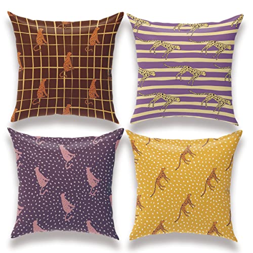 Leopard Cheetah Print Throw Pillow Covers, Pillow Covers 18X18, Set Of 4 Jungle Animals Decor Pillowcase, Decorative Pillow Cushion Covers For Couch, Bed, Sofa, Car Seat, Bedroom, Home, Farmhouse #TOP9
