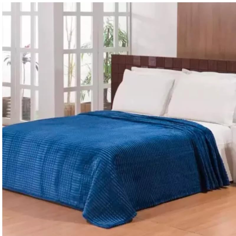 Cobertor Listrado de Plush, 150 x 220 cm, Azul Marinho