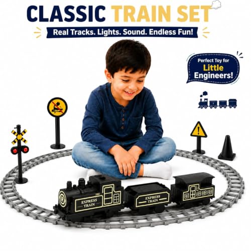 Image of Braintastic Play Train Set for Kids 3+ Years | Battery Operated Toy Train with Track | Colorful Railway Train Set for Boys & Girls | 14-Piece Train Track Toy
