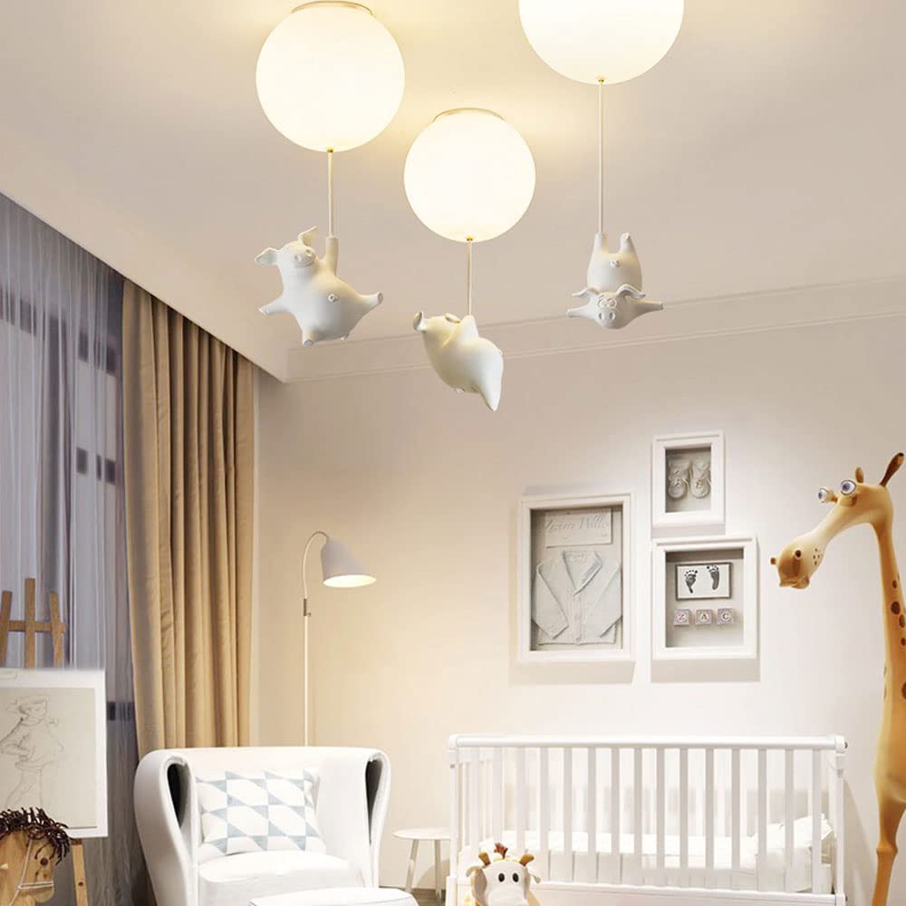 Siet Kinderzimmer Deckenleuchte Cartoon Kinder Mini Weißer Kronleuchter mit Schwein Dekoration, Acryl Globe Schatten Deckennahe Leuchten Für Kinderzimmer Schlafzimmer