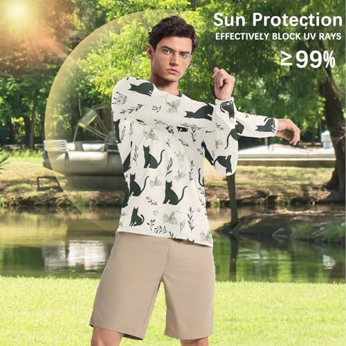 Mens UV Protection Shirts Rash Guard Long Sleeve UPF 50+ Black Kitten Cat Quick Dry S4