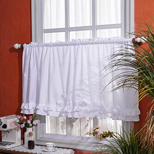Sutavia Hand-Made Flower Window Curtain Sheers For Small Window White Kitchen Curtain Set 2 Panels Shabby Chic Curtain Tiers Rod Pocket Window Treatment For Bedroom Living Room Kitchen Dining Room #TOP6
