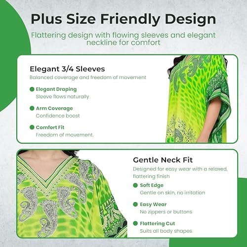 Image of Oussum Women Long Maxi Plus Size Polyester Kaftan Gown, Womens Kaftan Dresses Lounge Resort Wear, Plus Size Kaftan
