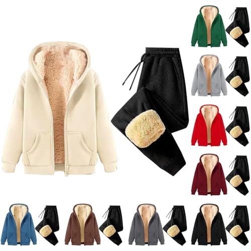 2 Piece Outfits Women Sherpa Fleece Lined Sweatsuits Zip Up Hoodie and Sweatpants Sets Matching Sets Warm Sets4