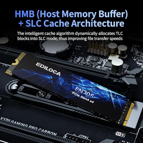 Image of Ediloca 2TB SSD NVMe M.2 2280 PCIe Gen4 x4 Internal Solid State Drive - Up to 4800MB /s, 2TB SSD PS5 Dynamic SLC Cache, PS5 Compatible for Gaming PC Laptop(EN705)