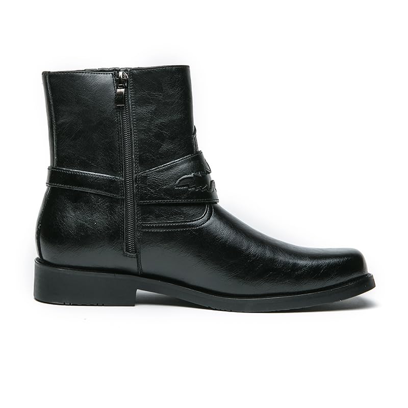CHUUMEE Men's Casual High Western Buckle Strap Ankle Dress Boots，Men's Fashion Square Toe Side Zip Ankle Boots4