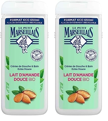 Le Petit Marseillais Gel de Ducha Corporal Extra Suave, Leche de Almendras Dulces BIO, Hidratación y Nutrición para Piel Sensible, con Ingredientes Naturales y Envase Reciclable y Recargable, 650ml