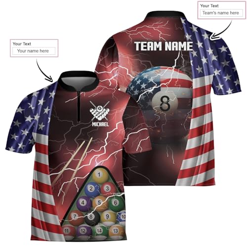 Perseonalized Billiards Jersey for Men, Thundle Lightning Billiards Shirt, Billiards Team Shirt, 8 Ball Pool Billiards Shirts, Billiards Shirt Unisex, Custom Billiard Polo Shirt Black2