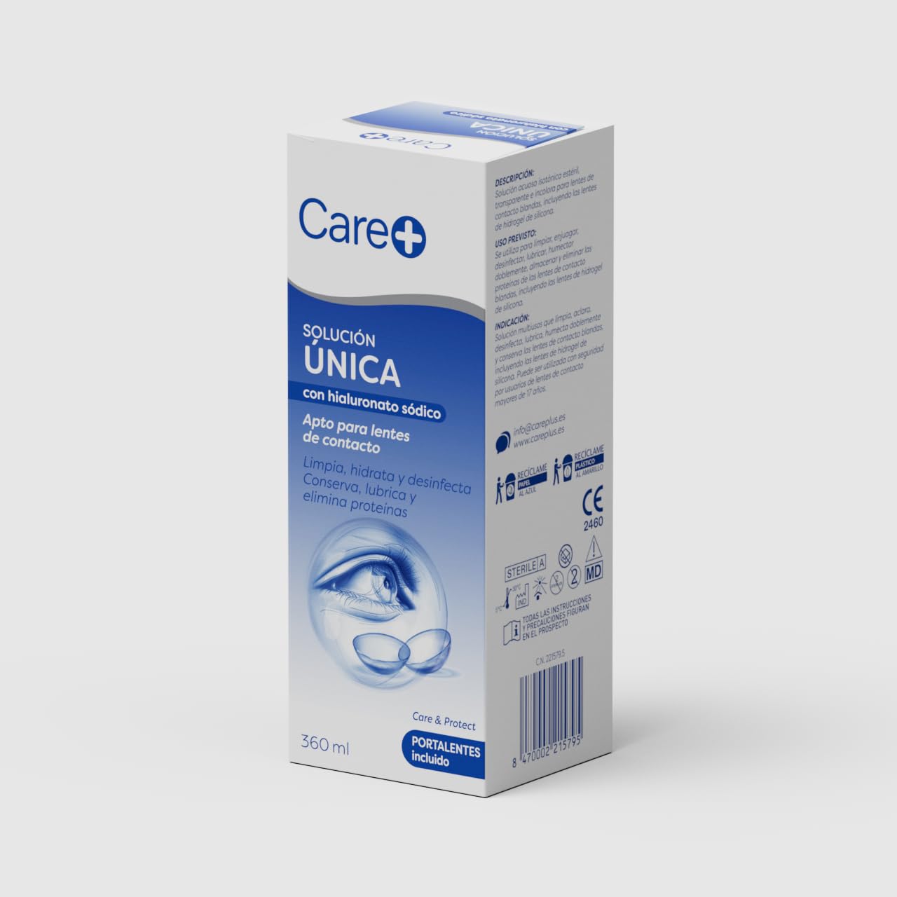 Care+ Líquido de lentillas con Hialuronato Sódico, Solución única para contacto blandas, Limpia e hidrata, Alivio para Ojos Secos y Sensibles, con portalentillas, 360ml — view 5