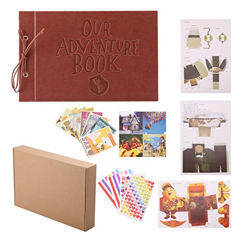 YiHao Libro de Recuerdos de la Aventura, Arriba Película DIY Aniversario Hecho a Mano DIY Familia Retro Álbum de Fotos Álbum de (Recortes con Caja de Regalo de) (Rojo Oscuro)