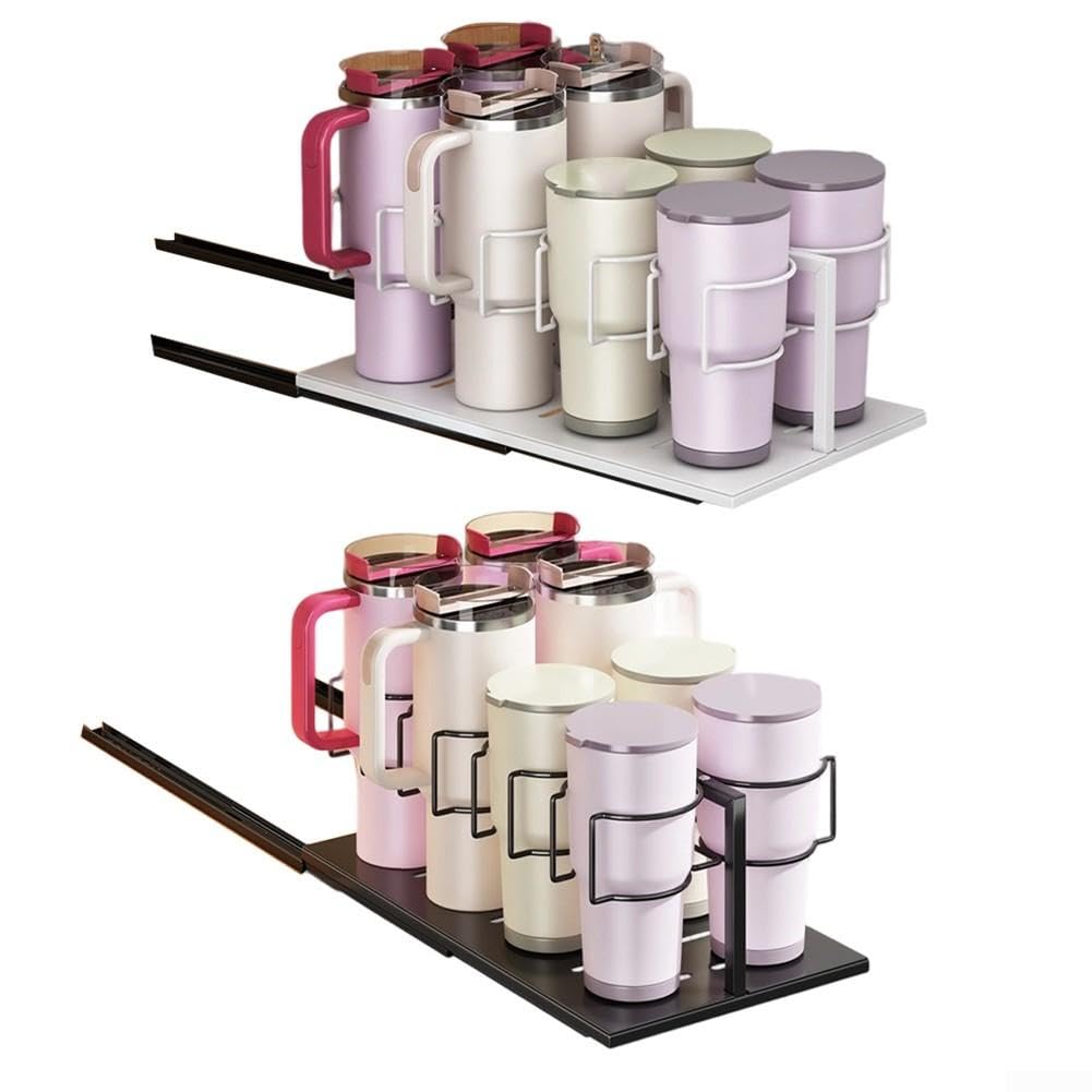 Soporte para botellas de agua para refrigerador y gabinete, organizador de tazas extraíble para 30 botellas de 1.134 g, estante de almacenamiento de cocina de acero al carbono a prueba de óxido con
