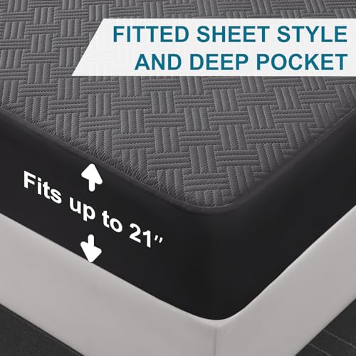 Waterproof Mattress Protector California King Size - Breathable, Noiseless, Ultra-Soft Bed Cover, Mattress Pad Cover with Deep Stretchable Pockets 8"-21" (Gray)
