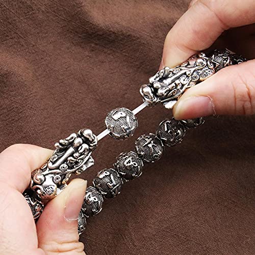 Pulsera Feng Shui Pixiu doble plateada para hombre miniatura 4