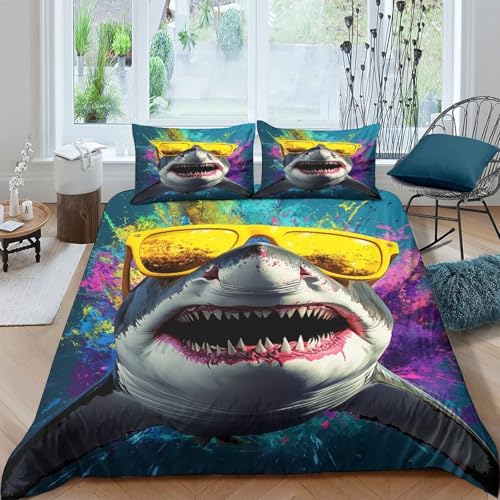 Housse de couette requin 3D déco chambre ado pop Super King