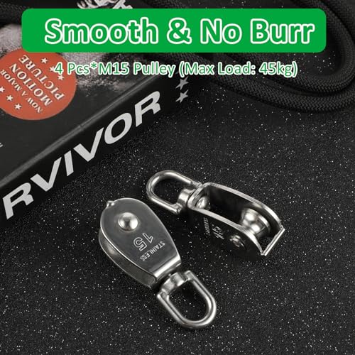 Salbsever 576611_2_PMY2NRHT 2 Pack Small Pulleys Rope Pulley M15 Lifting Single Pulley 304 Stainless Steel Pulley Block Wire Rope Crane Pulley Crane Swivel Hook Double Pulley Roller Loading thumb #3
