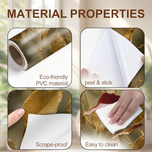 Image of Gold Skeleton Leaf Botanical Door Mural Peel Stick 30.31x78.74in