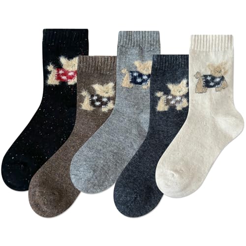 Image of IIG Cute Warm Wool Socks for Women Super Cozy Thick Crew Winter Socks Gifts, 5 Pairs