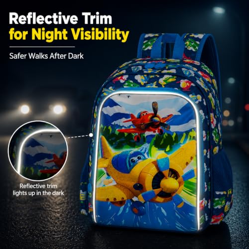Image of HPJGD 3PCS Boys Airplane Backpack, Water Resistant Kids Backpack Set with Lunch Box, Cute School Bag for Preschool Toddler