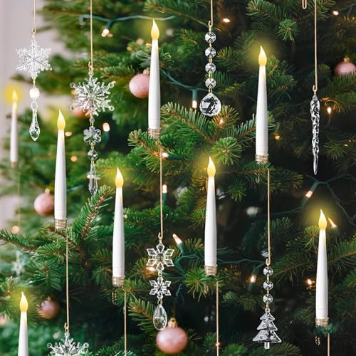 Bougies LED de sapin de Noël Lanpn à piles avec télécommande et décors cristal x12