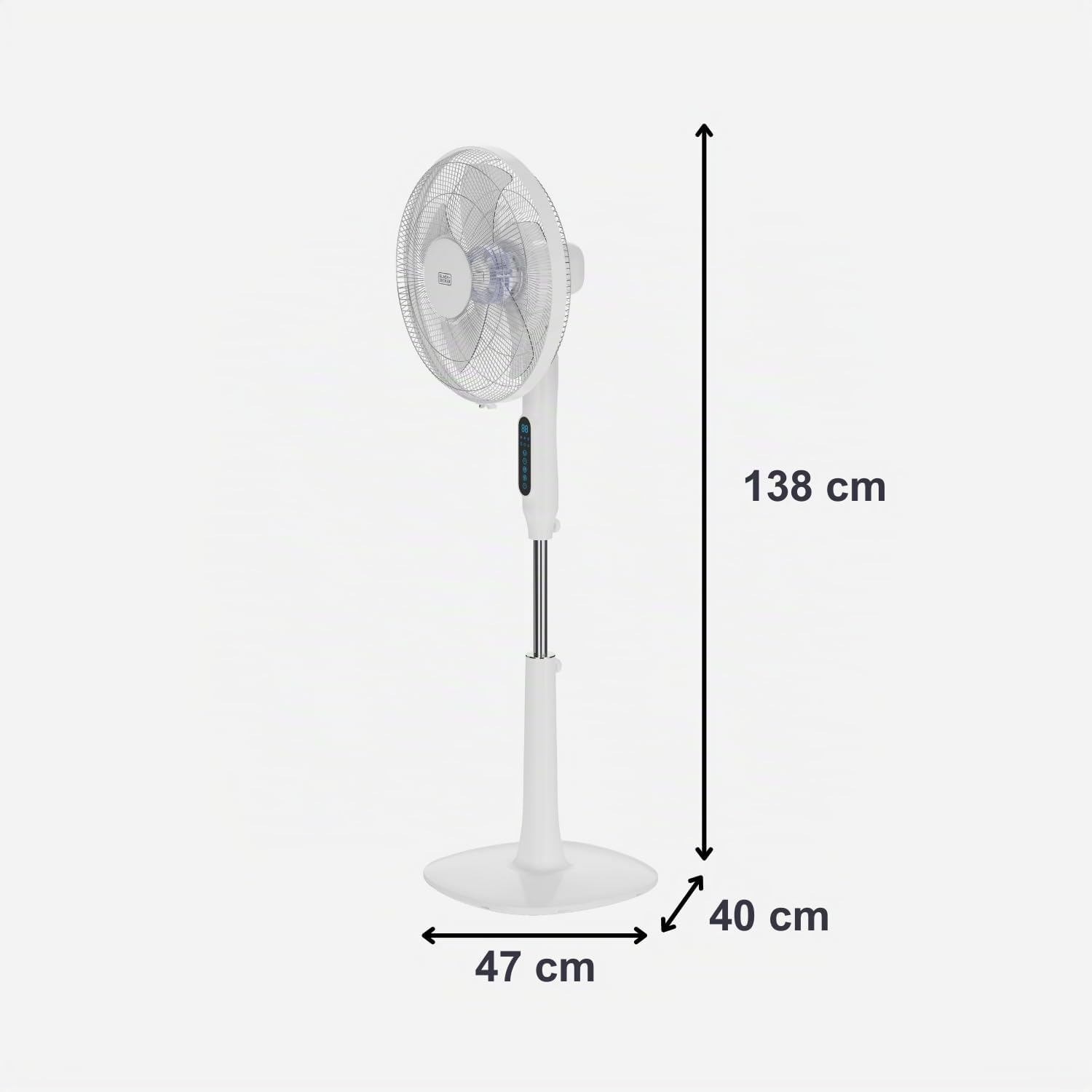 Black+Decker - Ventilador de Pie 30W | 24 Velocidades | Modos Normal, Natural y Noche | Timer 15h | Oscilación Automática | Altura Ajustable 118-138 cm | Pantalla LED | Silencioso | Mando a Distancia