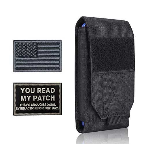 Image of Black Tactical Molle CellPhone Pouch Case,Heavy Duty Waterproof Phone Holster Bag for iPhone 11 12 13 Pro Max For Samsung S22 S21 S20 FE Note 20 A13 A12 A02S Less 6.7 inch Phone with 2 Pack Patches