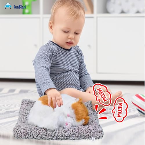 Image of FunBlast Cute Sleeping Cat Plush Toy with Meow Sound, Gift for Kids, Toy Accessories for Car Dashboard (Brown-2)