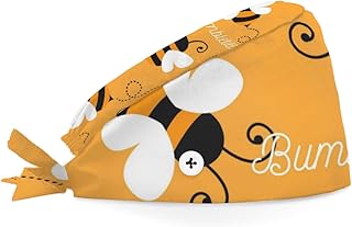 Bouffant Scrub Caps Printed Working Surgical Cap Bee Nurse Hats with Buttons and Sweatband Adjustable Tie Back Hat for Women Men Multi Color