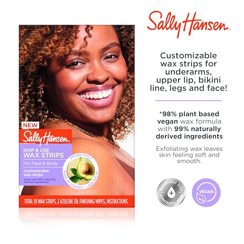 Image of Sally Hansen Snip & Use Wax Strips Kit | Face & Bikini Line Hair Removal | Vitamin E & Avocado Oil Infused | 10 Count (Pack of 2)