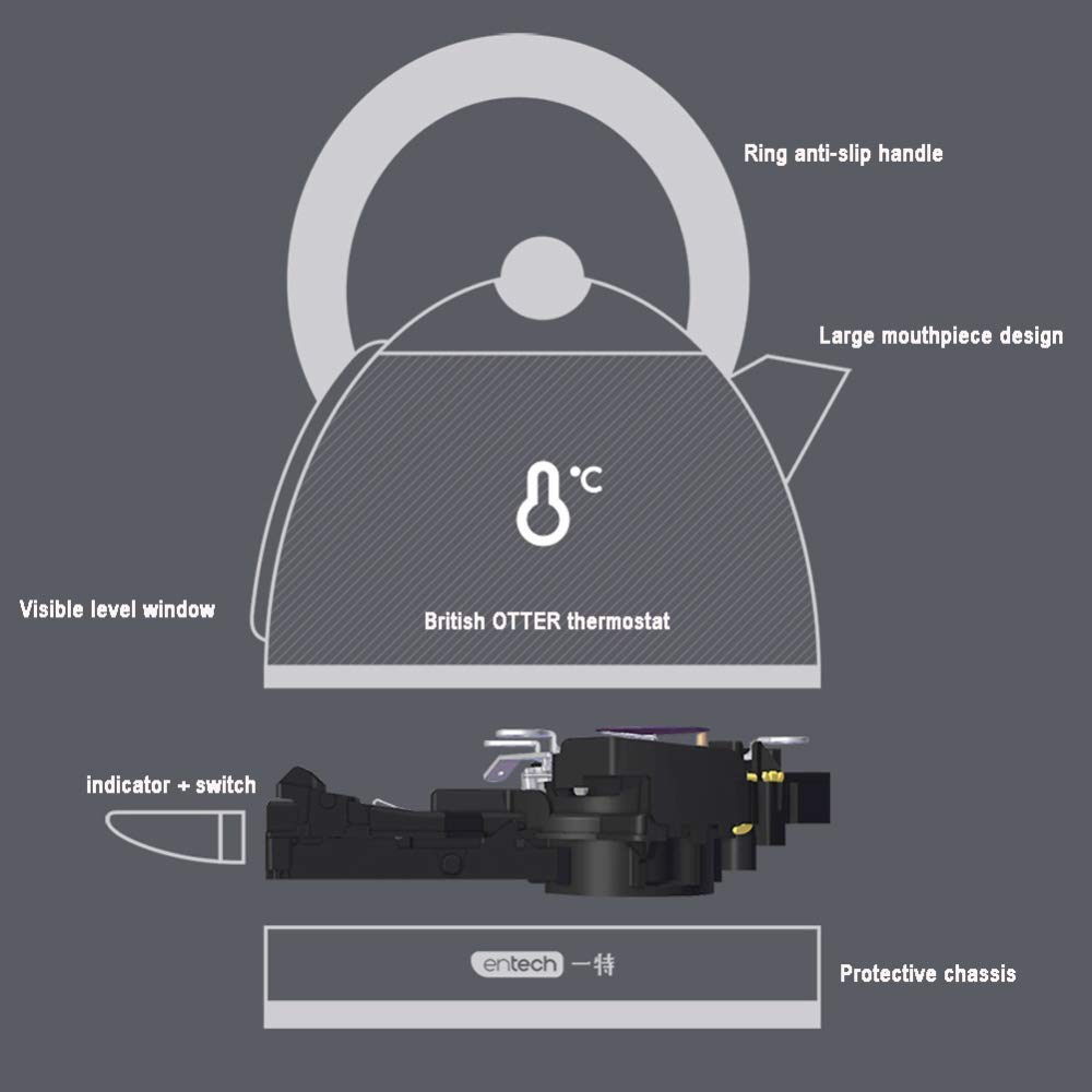 Hervidor eléctrico Hervidor eléctrico Kettle1.7L Hervidor de Peso Ligero 2000W Hervidor de té con Apagado automático sin Bpa Protección contra ebullición en seco