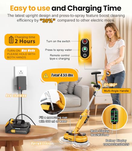 Image of qimedo Cordless Electric Mop M3, 6000mAh, 2-in-1 Power Scrubber & Mops