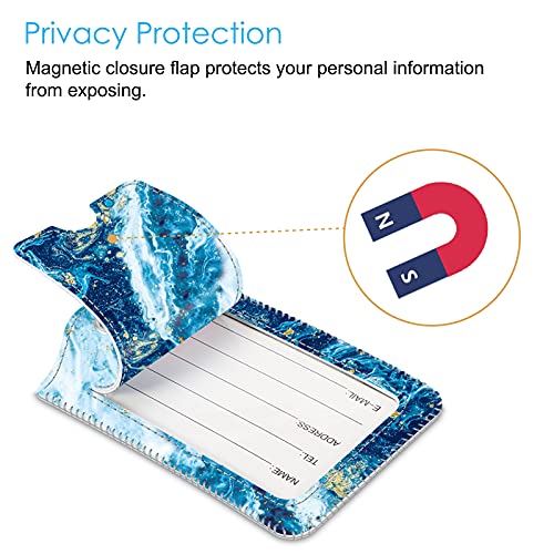 2 Pcs Luggage Tags, Fintie Privacy Cover Id Label With Stainless Steel Loop And Address Card For Travel Bag Suitcase (Sandy Wave) #TOP2