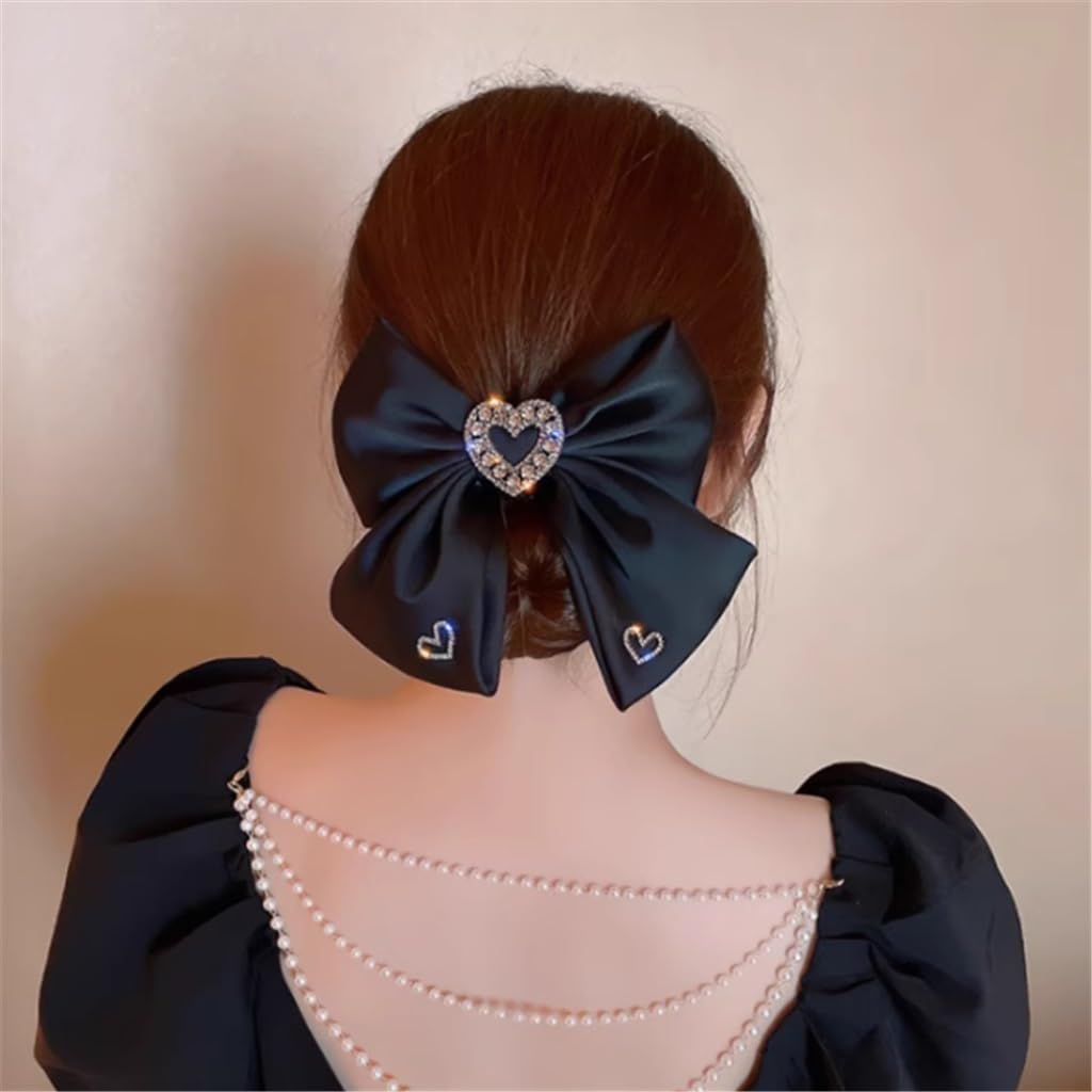 Black Headdress Glitter Diamonds Love Heart Back of Hairpin Women Spring Clip