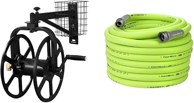 Liberty Garden Hose Reel and Flexzilla Garden Hose Bundle | Holds 125 Feet Hose