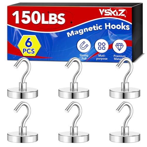 VSKIZ Heavy Duty Magnet Hooks, 150Lbs Strong Magnetic Hooks for Cruise Cabins, Metal Magnetic Grill Hooks for Hanging, Magnets with Hooks Magnetic Hanger for Refrigerator, Toolbox, Storage - 6Pack